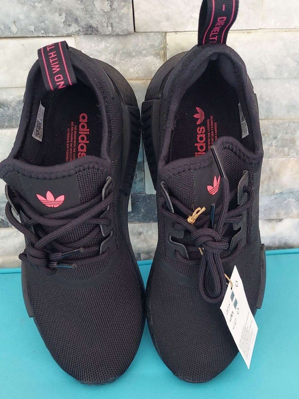 Adidas Women's Black Athletic Sneakers with Pink Logo